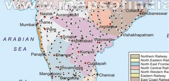 Southern India Rail Map 